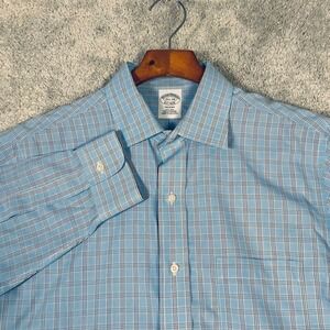 Brooks Brothers Regent Men 15.5 34 Blue Plaid Non-Iron Supima Cotton Dress Shirt